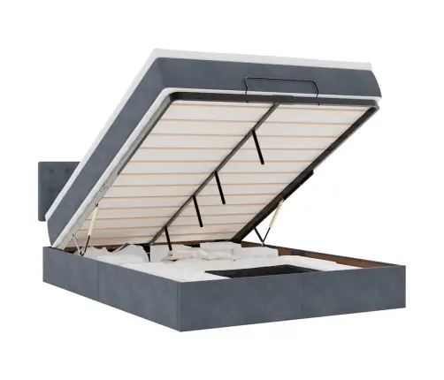 Osmaņu Gulta Ar Matraci & Leds, Tumši Pelēks, 140X200Cm, Samts Vidaxl