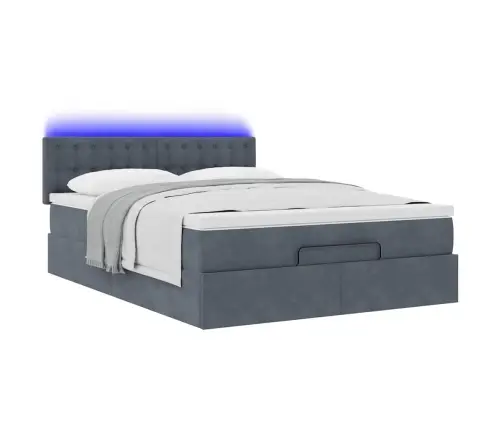 Osmaņu Gulta Ar Matraci & Leds, Tumši Pelēks, 140X200Cm, Samts Vidaxl