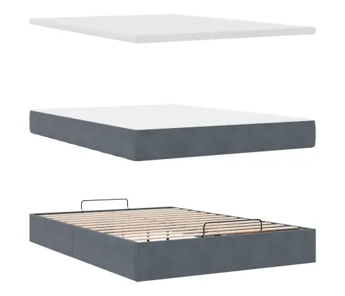 Osmaņu Gulta Ar Matraci & Leds, Tumši Pelēks, 140X200Cm, Samts Vidaxl