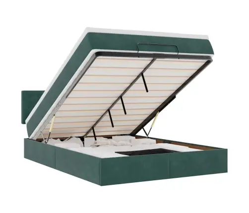 Osmaņu Gulta Ar Matraci & Leds, Tumši Zaļš, 140X200Cm, Samts Vidaxl