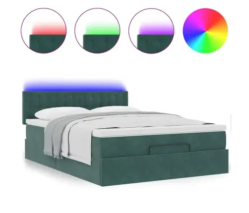 Osmaņu Gulta Ar Matraci & Leds, Tumši Zaļš, 140X200Cm, Samts Vidaxl