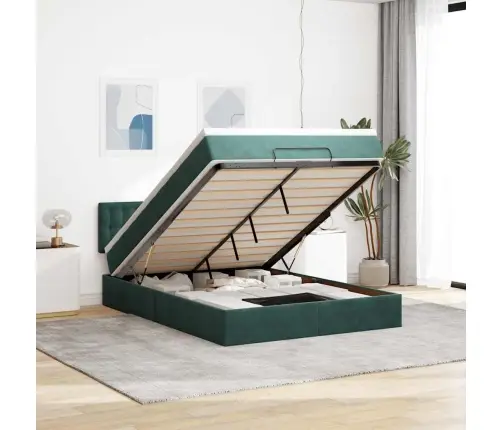 Osmaņu Gulta Ar Matraci & Leds, Tumši Zaļš, 140X200Cm, Samts Vidaxl