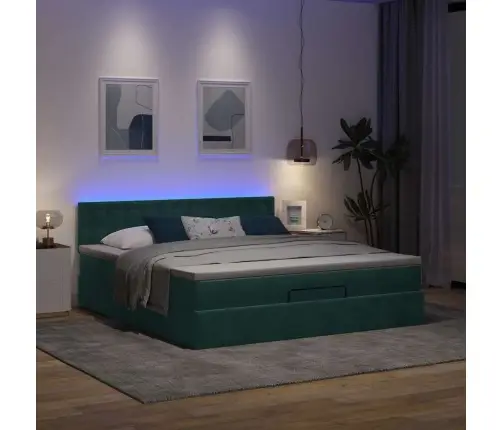 Osmanų Lova Su Čiužiniu Ir Led Tamsiai Žalia 160X200Cm Velvet