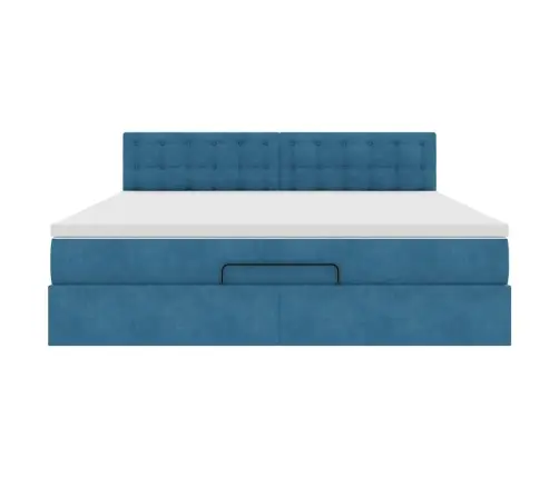 Ottomani Voodiraam Madratsiga, Tumesinine, 160X200 cm Samet