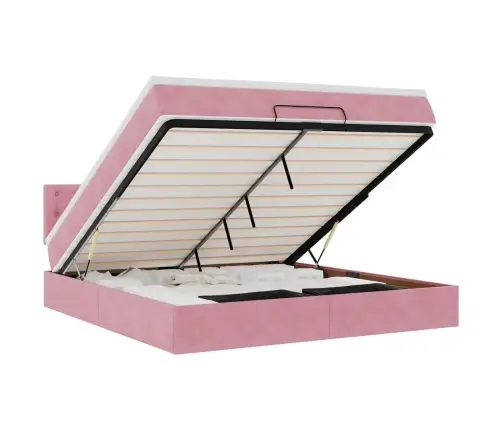 Osmaņu Gulta Ar Matraci & Leds, Rozā, 160X200Cm, Samts Vidaxl