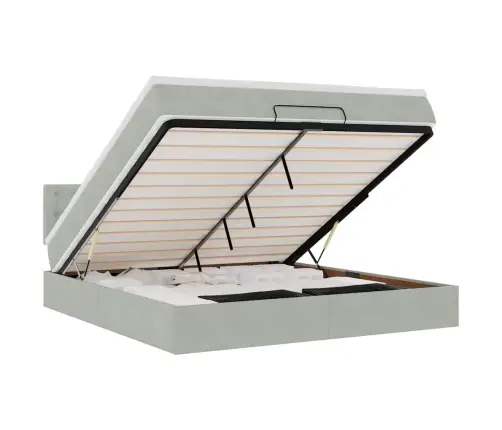 Ottomani Voodi Madratsiga Ja Led, Helehall, 180X200cm Samet