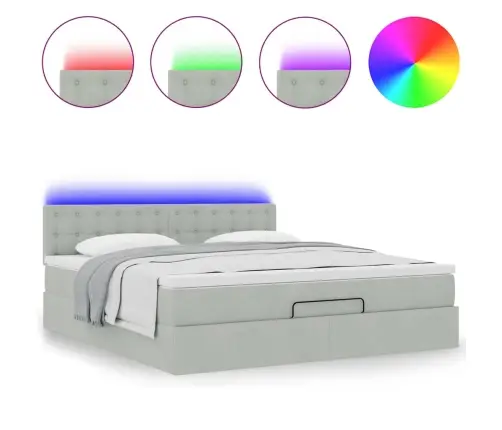 Ottomani Voodi Madratsiga Ja Led, Helehall, 180X200cm Samet