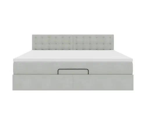 Ottomani Voodi Madratsiga Ja Led, Helehall, 180X200cm Samet