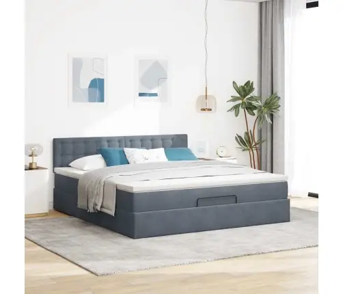 Osmaņu Gultas Rāmis Ar Matrača Tumši Pelēks 180X200 Cm Samts Vidaxl