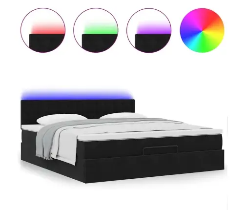 Osmanų Lova Su Čiužiniu Ir Led Juodas 180X200Cm Velvet