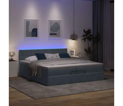 Osmanų Lovos Rėmas Su Čiužiniais, Pilkas, 200X200cm Aksomas