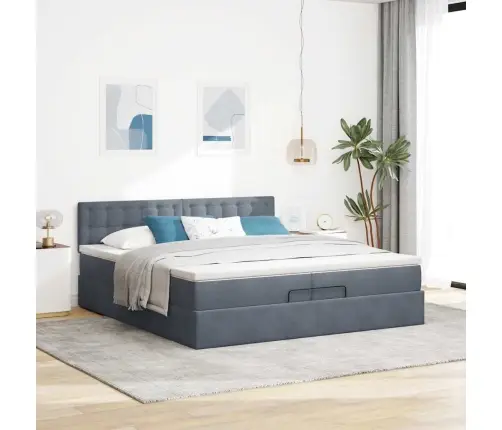 Osmanų Lovos Rėmas Su Čiužiniais, Pilkas, 200X200cm Aksomas