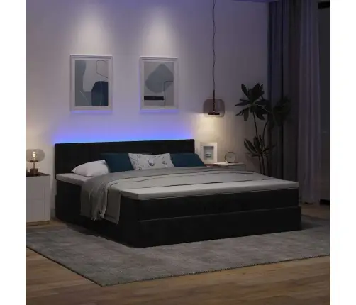 Ottomani Voodiraam Madratsitega, Must, 200X200 cm Samet