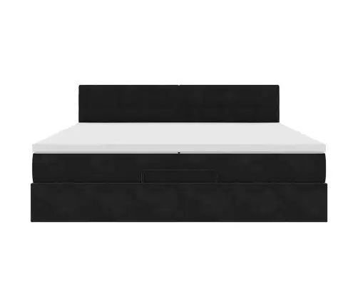 Ottomani Voodiraam Madratsitega, Must, 200X200 cm Samet