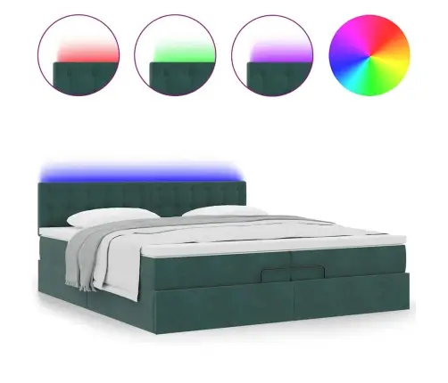 Osmaņu Gultas Rāmis Ar Matračiem Tumši Zaļš 200X200Cm Audums Vidaxl