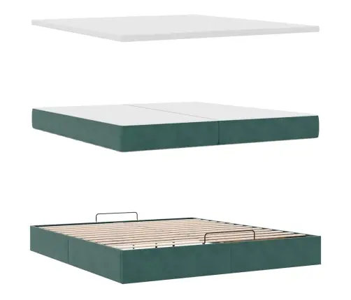 Osmaņu Gultas Rāmis Ar Matračiem Tumši Zaļš 200X200Cm Audums Vidaxl