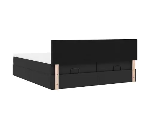 Osmaņu Gulta Ar Matračiem Un Led, Melns, 160X200Cm Mākslīgā Āda Vidaxl