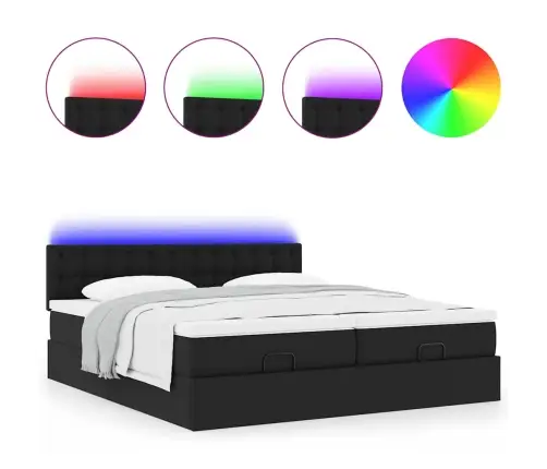 Osmaņu Gulta Ar Matračiem Un Led, Melns, 160X200Cm Mākslīgā Āda Vidaxl