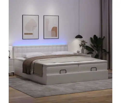 Osmaņu Gultas Rāmis Ar Matračiem Balts 160X200 Cm Mākslīgā Āda Vidaxl