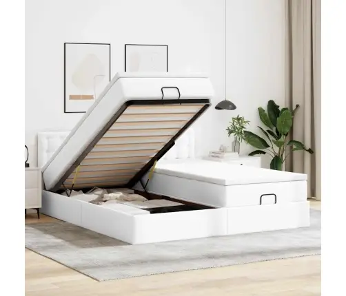 Osmaņu Gultas Rāmis Ar Matračiem Balts 160X200 Cm Mākslīgā Āda Vidaxl