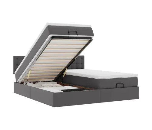 Osmanų Lova Su Čiužiniais Ir Led, Pilkas, 160X200cm Dirbt. Oda