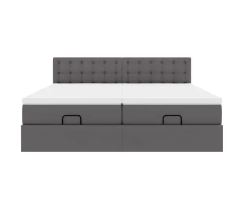 Osmanų Lova Su Čiužiniais Ir Led, Pilkas, 160X200cm Dirbt. Oda