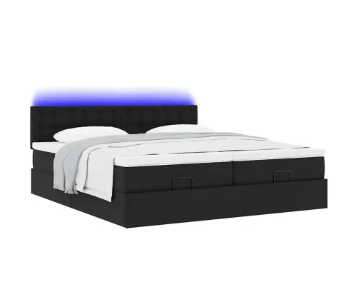 Osmaņu Gulta Ar Matračiem Un Led, Melns, 180X200Cm Mākslīgā Āda Vidaxl