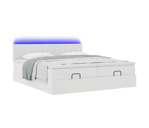 Ottomani Voodiraam Madratsitega, Valge, 180X200cm Kunstnahk