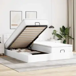 Osmaņu Gultas Rāmis Ar Matračiem Balta 180X200 Cm Mākslīgā Āda Vidaxl