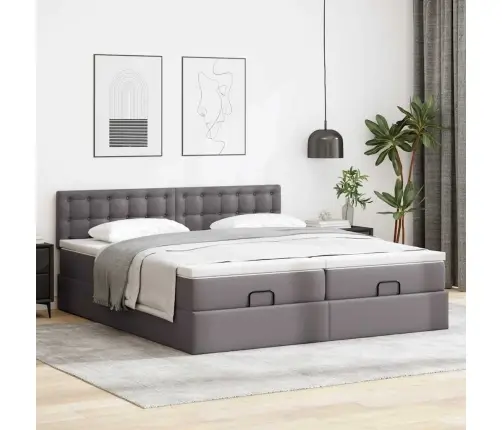 Osmaņu Gulta Ar Matračiem Un Led, Pelēks 180X200Cm Mākslīgā Āda Vidaxl Osmaņu Gulta Ar Matračiem Un Led, Pelēks 180X200Cm Mākslīgā Āda Vidaxl