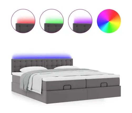 Osmaņu Gulta Ar Matračiem Un Led, Pelēks 180X200Cm Mākslīgā Āda Vidaxl Osmaņu Gulta Ar Matračiem Un Led, Pelēks 180X200Cm Mākslīgā Āda Vidaxl
