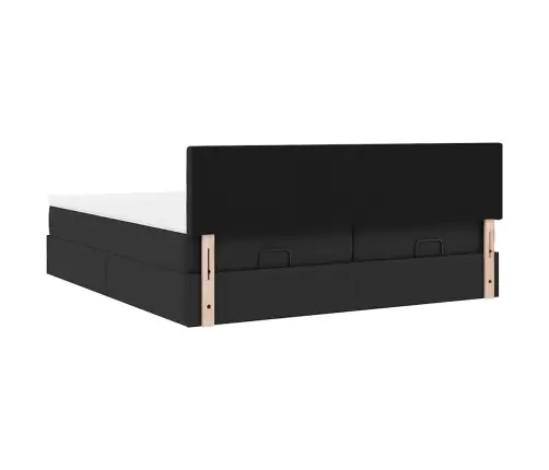 Osmaņu Gultas Rāmis Ar Matračiem Melns 200X200 Cm Mākslīgā Āda Vidaxl