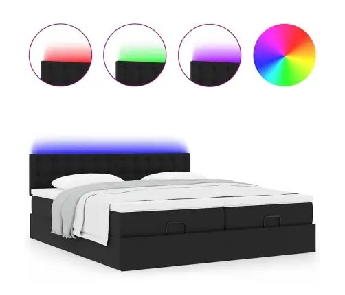 Osmaņu Gultas Rāmis Ar Matračiem Melns 200X200 Cm Mākslīgā Āda Vidaxl