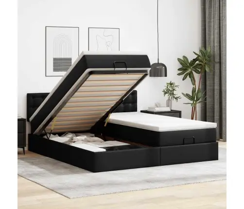 Osmaņu Gultas Rāmis Ar Matračiem Melns 200X200 Cm Mākslīgā Āda Vidaxl