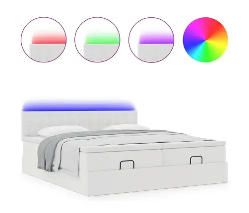 Osmaņu Gultas Rāmis Ar Matračiem Balta 200X200 Cm Mākslīgā Āda Vidaxl