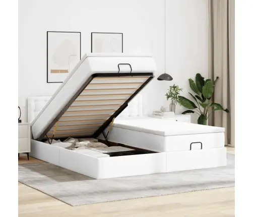 Osmaņu Gultas Rāmis Ar Matračiem Balta 200X200 Cm Mākslīgā Āda Vidaxl