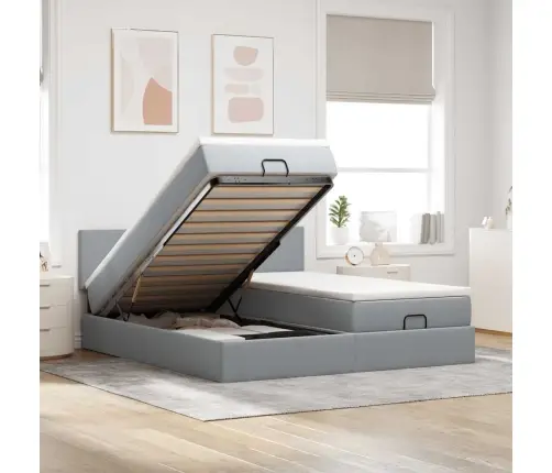 Osmaņu Gultas Rāmis Ar Matračiem Gaiši Pelēks 160X200Cm Audums Vidaxl