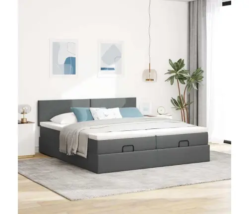 Ottomani Voodiraam Madratsitega, Tumehall, 160X200cm Kangas