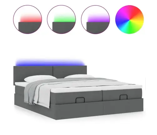 Ottomani Voodiraam Madratsitega, Tumehall, 160X200cm Kangas