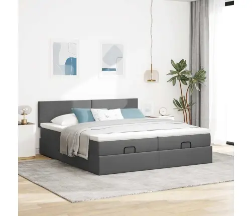 Osmaņu Gultas Rāmis Ar Matračiem Tumši Pelēks 180X200Cm Audums Vidaxl