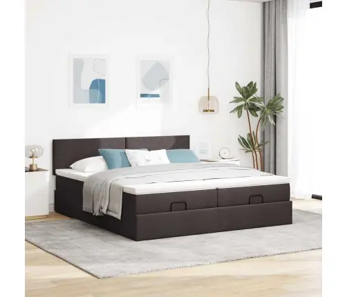 Osmaņu Gultas Rāmis Ar Matračiem Tumši Brūns 180X200Cm Audums Vidaxl