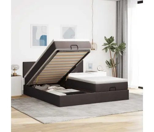 Osmaņu Gultas Rāmis Ar Matračiem Tumši Brūns 180X200Cm Audums Vidaxl