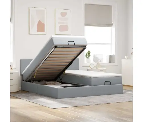 Ottomani Voodiraam Madratsitega, Helehall, 200X200cm Kangas