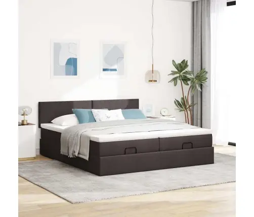 Osmaņu Gultas Rāmis Ar Matračiem Tumši Brūns 200X200Cm Audums Vidaxl