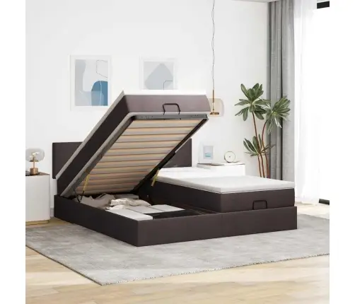 Osmaņu Gultas Rāmis Ar Matračiem Tumši Brūns 200X200Cm Audums Vidaxl