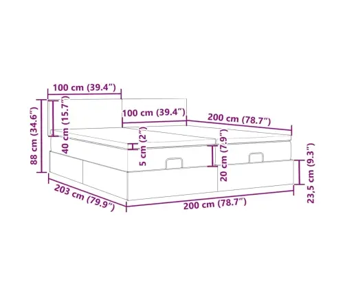 Osmaņu Gultas Rāmis Ar Matračiem Krēmkrāsas 200X200Cm Audums Vidaxl
