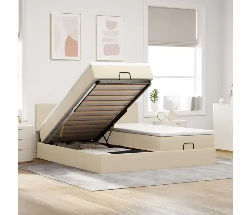 Osmanų Lovos Rėmas Su Čiužiniais, Kreminis, 200X200cm Audinys