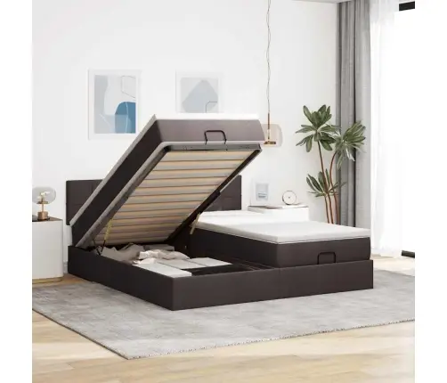 Ottomani Voodiraam Madratsitega, Tumepruun, 160X200cm Kangas