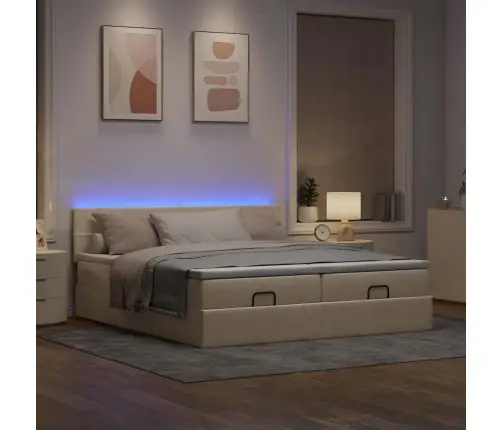 Osmaņu Gultas Rāmis Ar Matračiem Krēmkrāsas 160X200Cm Audums Vidaxl