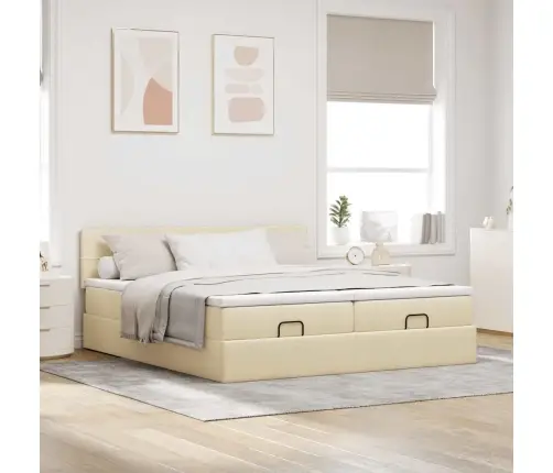 Osmaņu Gultas Rāmis Ar Matračiem Krēmkrāsas 160X200Cm Audums Vidaxl